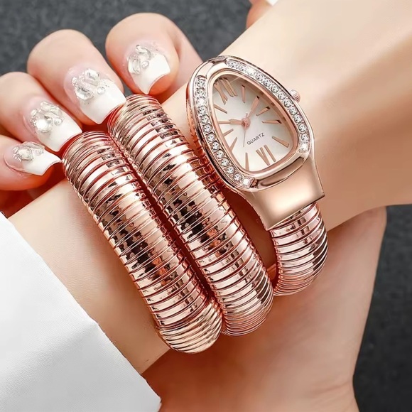 Serpenti Rose Gold Burgundy Wrap Timepiece Watch